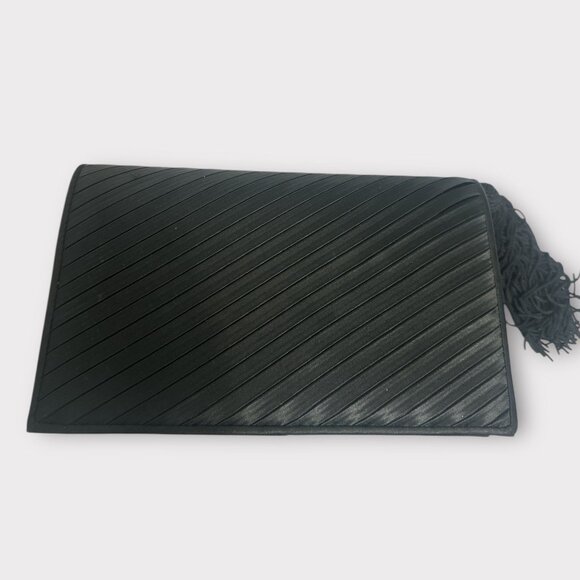 VTG La Regale Evening Bag Black Satin Flap Tassel Handbag Formal Cocktail Clutch - Picture 4 of 8